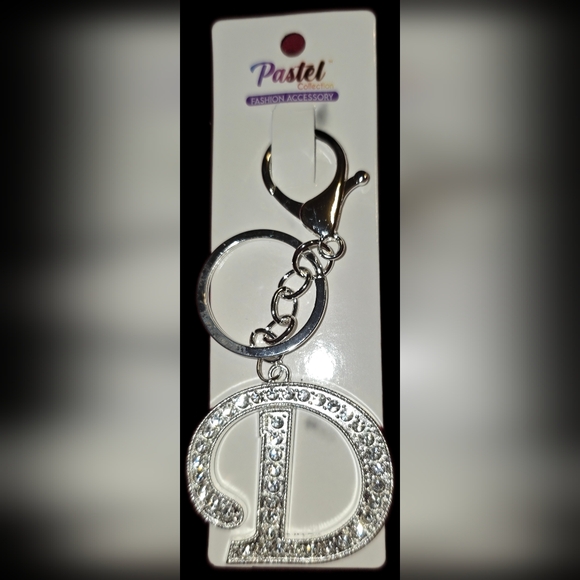Silvertone Rhinestone Initial "D" Keychain - Picture 2 of 2